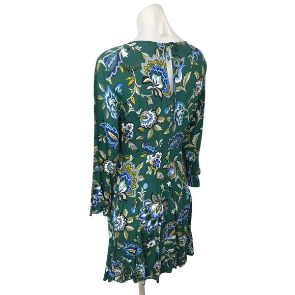 Old Navy Green Floral Print Bell Sleeves Fit & Flare Knee Length Sheath Dress 4 - Picture 2 of 5